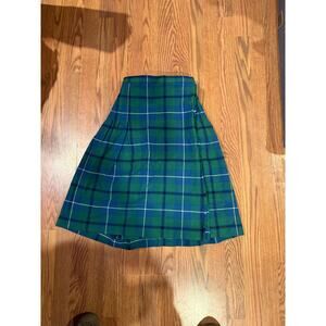 Vintage Scottish Wool Tartan Kilt Blue Green Plaid Made in Scotland